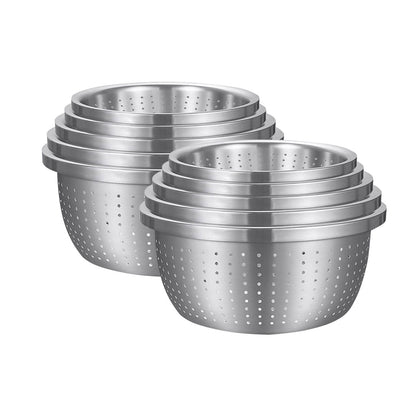 SOGA 2X Stainless Steel Nesting Basin Colander Perforated Kitchen Sink Washing Bowl Metal Basket Strainer Set of 5