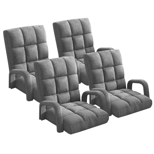 SOGA 4X Foldable Lounge Cushion Adjustable Floor Lazy Recliner Chair with Armrest Grey