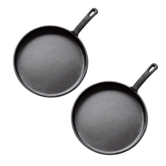 SOGA 2X 26cm Round Cast Iron Frying Pan Skillet Griddle Sizzle Platter