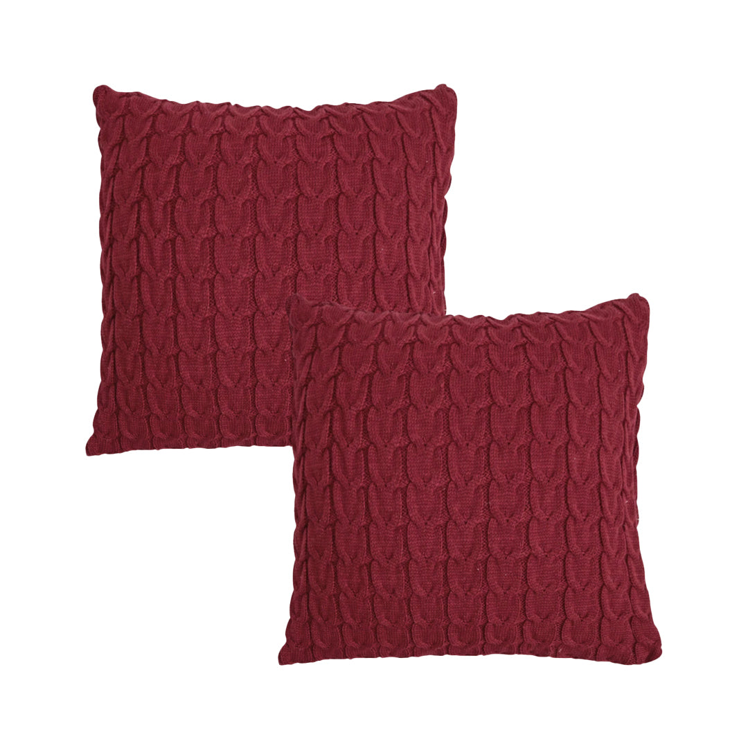 SOGA 2X 45cm Cable Knit Decorative Pillow Covers – Deep Red