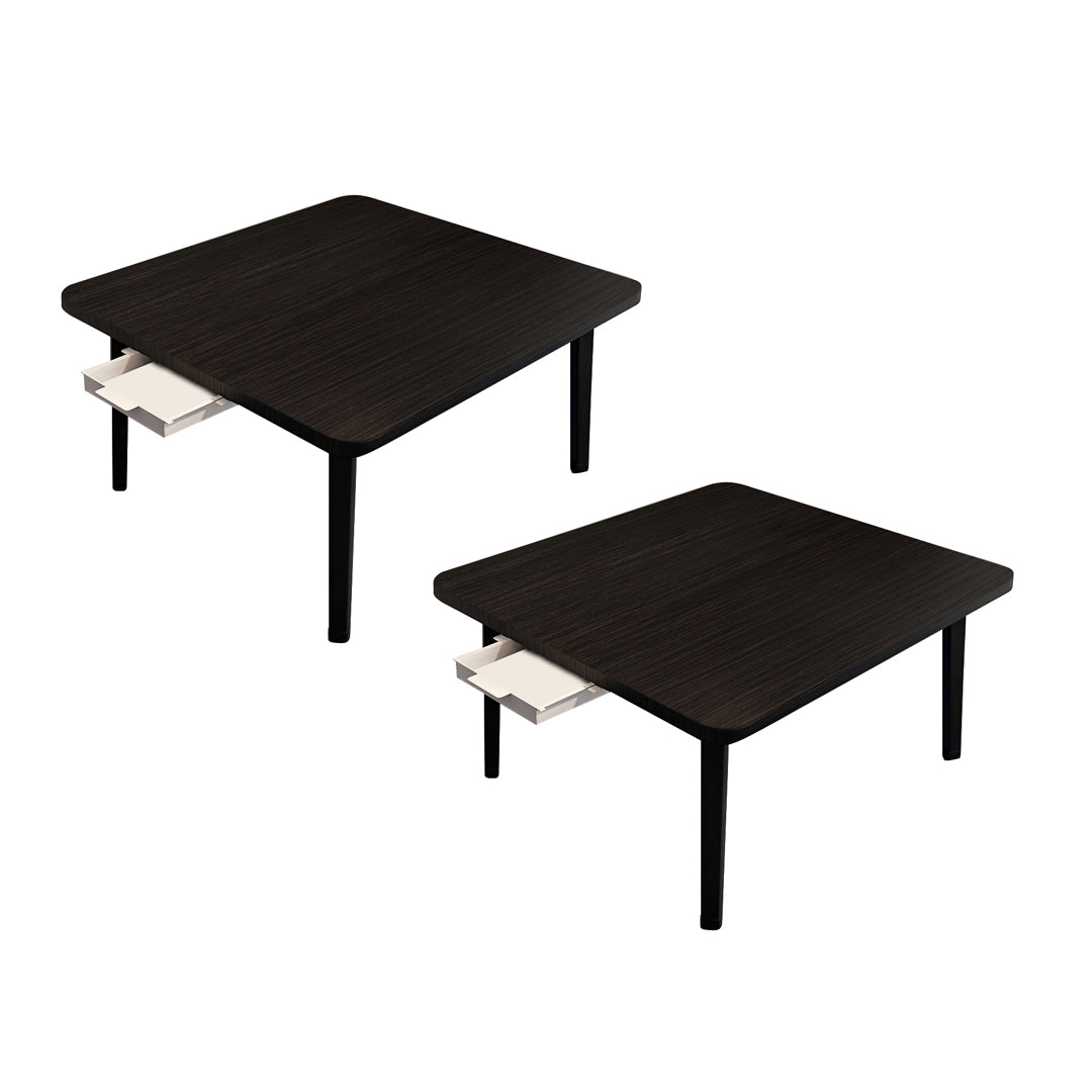 SOGA 2X Black Portable Floor Table Small Square Space-Saving Mini Desk Home Decor