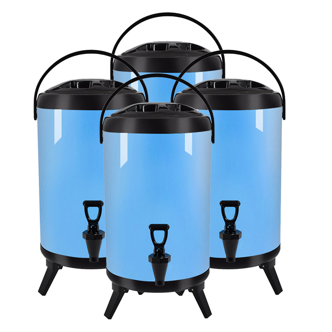 SOGA 4X 2.1 Gal Stainless Steel Insulated Milk Tea Barrel Hot and Cold Beverage Dispenser Container with Faucet Blue