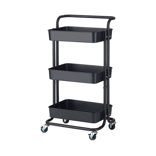 SOGA 3 Tier Steel Black Movable Kitchen Cart Multi-Functional Shelves Portable Storage Organizer with Wheels