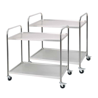 SOGA 2X 2 Tier 86x54x94cm Stainless Steel Kitchen Dinning Food Cart Trolley Utility Round Large