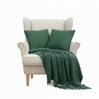 SOGA 4PC Cozy Green Set – Diamond Knit Throw Blanket with Forest Green & Botanical Garden Pillow Covers