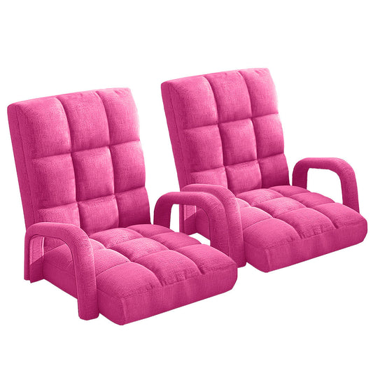 SOGA 2X Foldable Lounge Cushion Adjustable Floor Lazy Recliner Chair with Armrest Pink