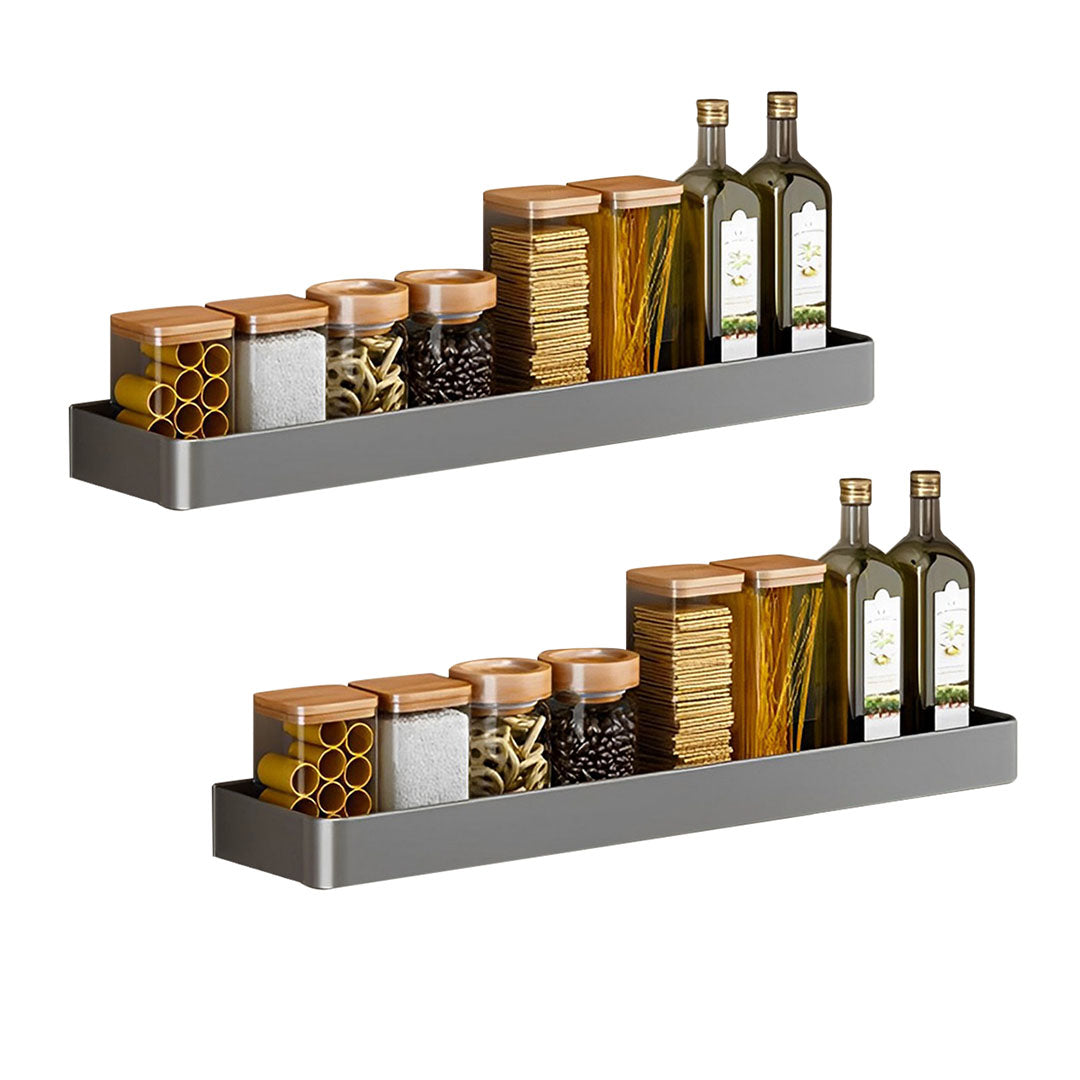 SOGA 2X 32cm Black Wall-Mounted Rectangular Kitchen Spicrganiser Space Se Storage Oaving Condiments Shelf Rack