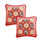 SOGA 2X 45cm Gingerbread Cookie Smiley Face Square Pillowcase with Red Pom-Pom Trim