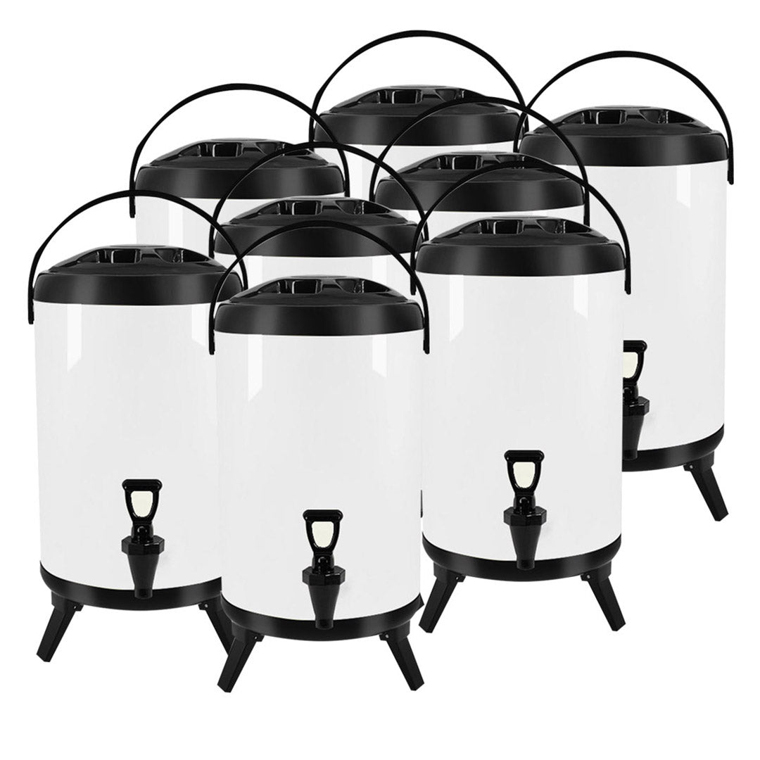 SOGA 8X 4.8 Gal Stainless Steel Insulated Milk Tea Barrel Hot and Cold Beverage Dispenser Container with Faucet White
