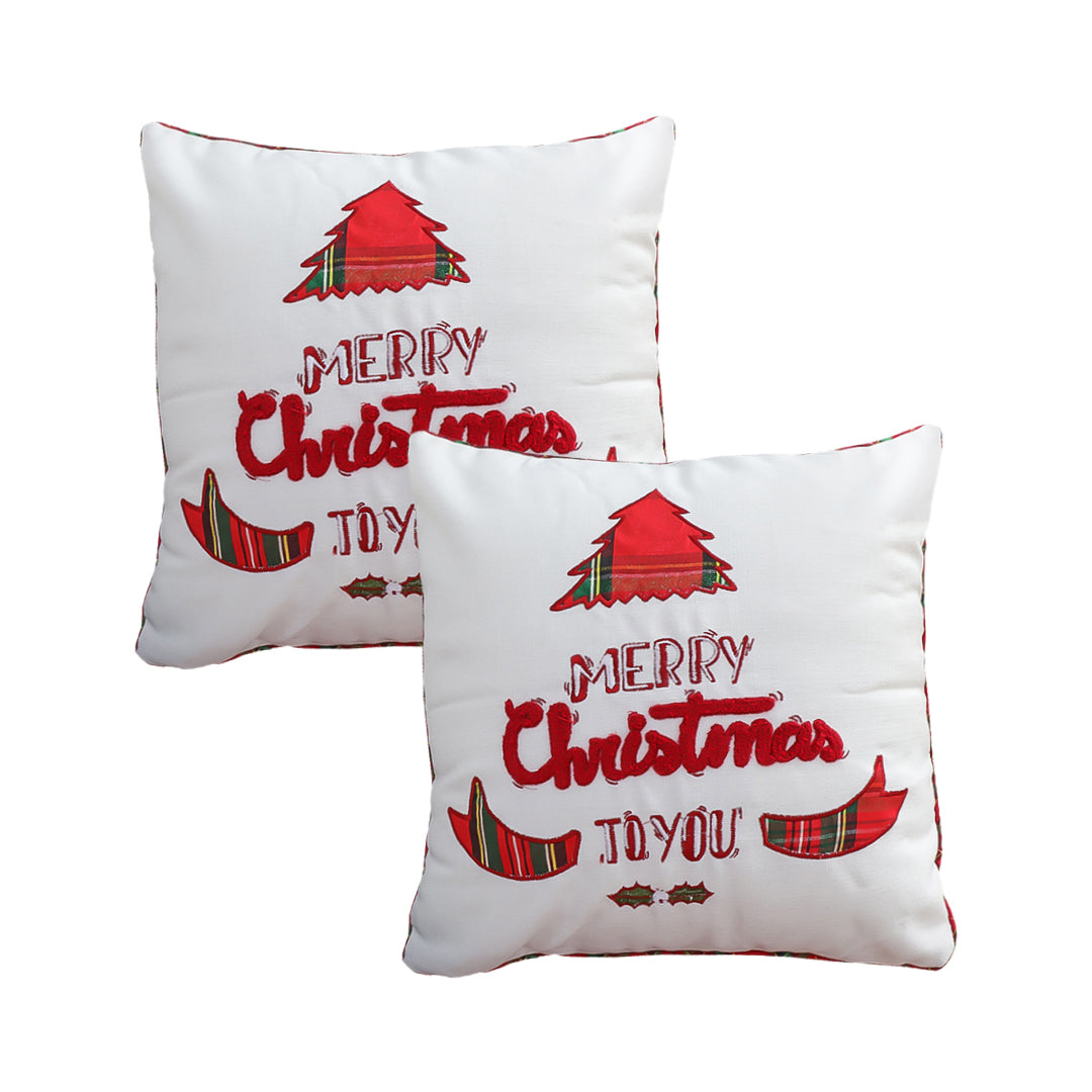 SOGA 2X 45cm “Merry Christmas To You” Festive White Pillowcase with Red & Green Accents