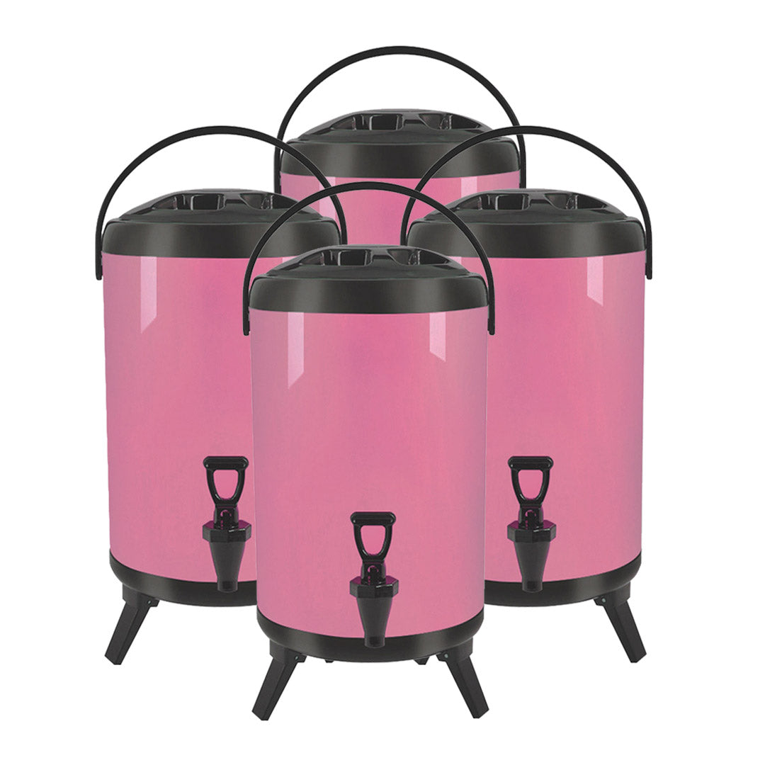 SOGA 4X 2.6 Gal Stainless Steel Insulated Milk Tea Barrel Hot and Cold Beverage Dispenser Container with Faucet Pink