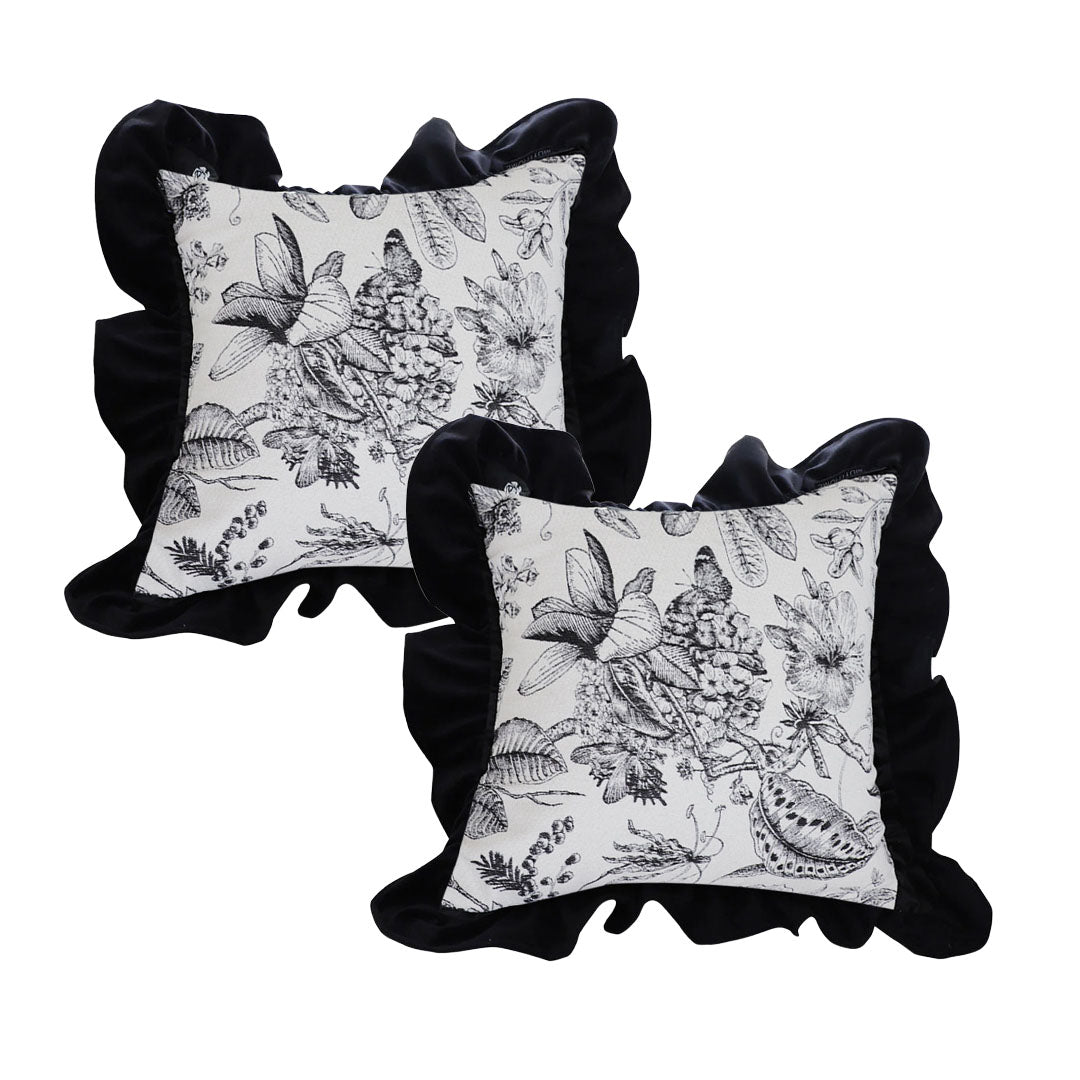 SOGA 2X 45cm Chic Botanical Bliss Black & White Square Pillowcase