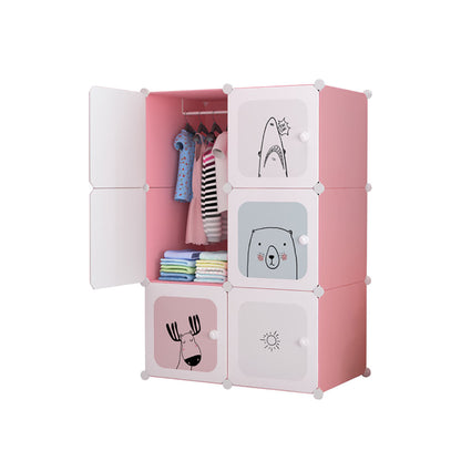 SOGA 6 Cubes Pink Portable Wardrobe Divide-Grid Modular Storage Organiser Foldable Closet