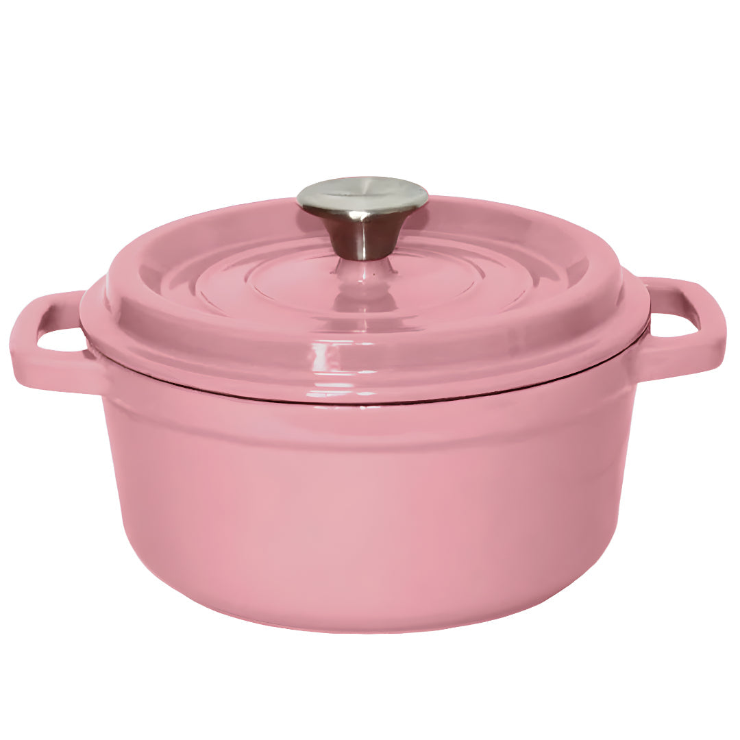 SOGA Cast Iron Enamel Porcelain Stewpot Casserole Stew Cooking Pot With Lid 2.7L Pink 22cm