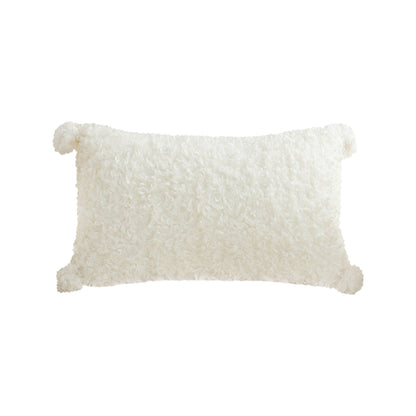 SOGA 30x50cm Ivory Sherpa Lumbar Pillow with Tassel Details