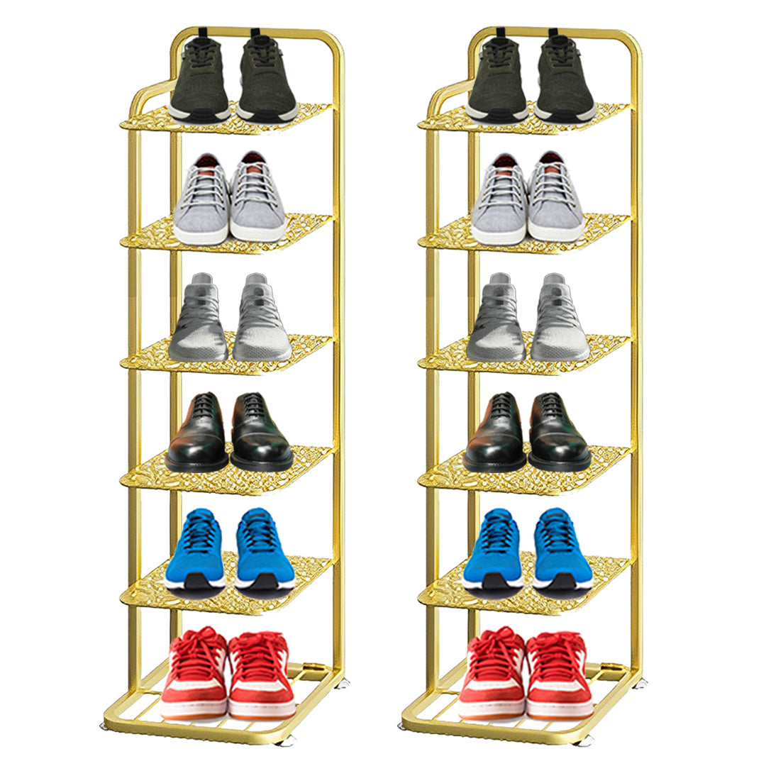 SOGA 2X 6 Tier Gold Plated Metal Shoe Organizer Space Saving Portable Footwear Storage Shelf