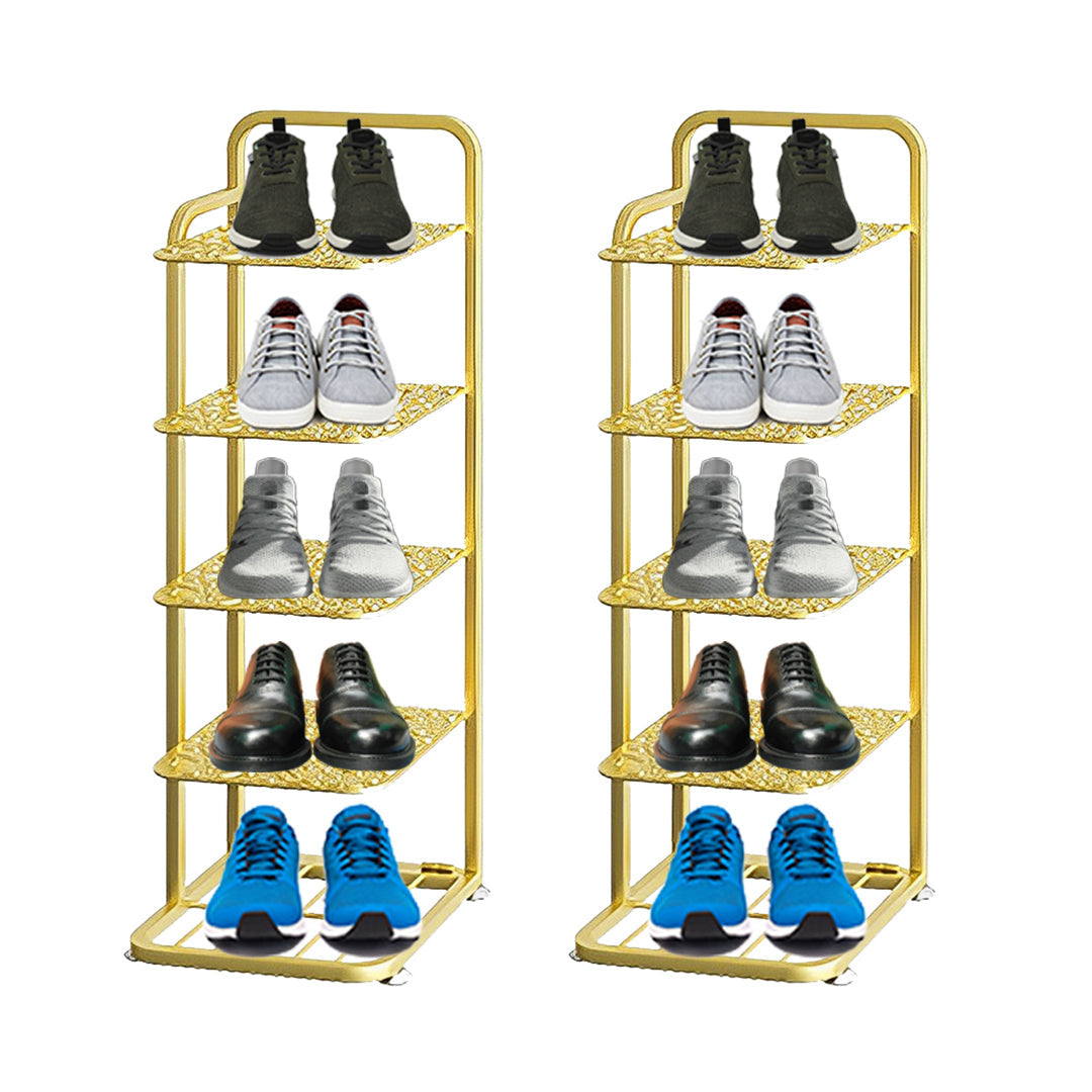 SOGA 2X 5 Tier Gold Plated Metal Shoe Organizer Space Saving Portable Footwear Storage Shelf