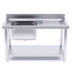 SOGA Stainless Steel Work Bench Sink Commercial Restaurant Kitchen Food Prep Table 140*70*85cm