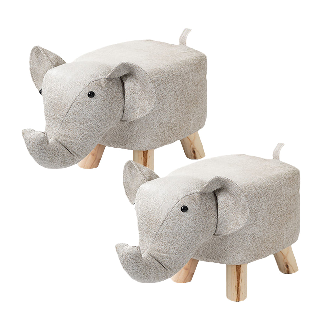 SOGA 2X Beige Children Bench Elephant Character Round Ottoman Stool Soft Small Comfy Seat Home Decor