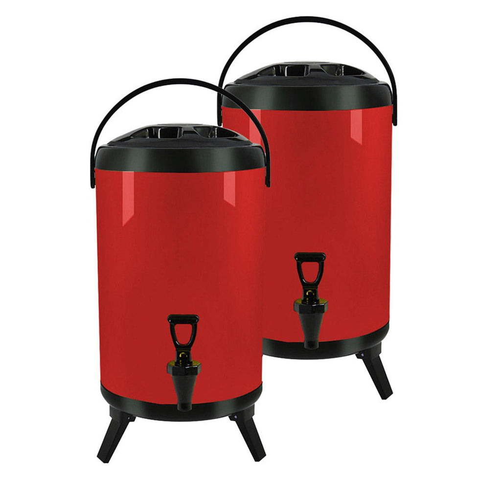 SOGA 2X 4.8 Gal Stainless Steel Insulated Milk Tea Barrel Hot and Cold Beverage Dispenser Container with Faucet Red