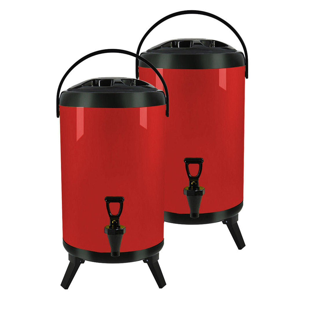 SOGA 2X 4.8 Gal Stainless Steel Insulated Milk Tea Barrel Hot and Cold Beverage Dispenser Container with Faucet Red