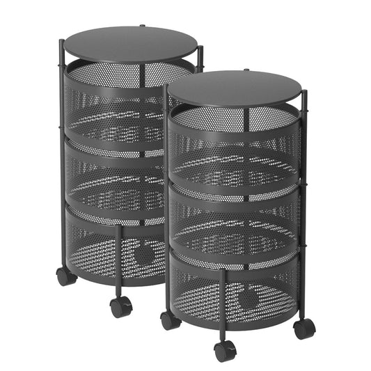 SOGA 2X 3 Tier Steel Round Rotating Kitchen Cart Multi-Functional Shelves Portable Storage Organizer with Wheels