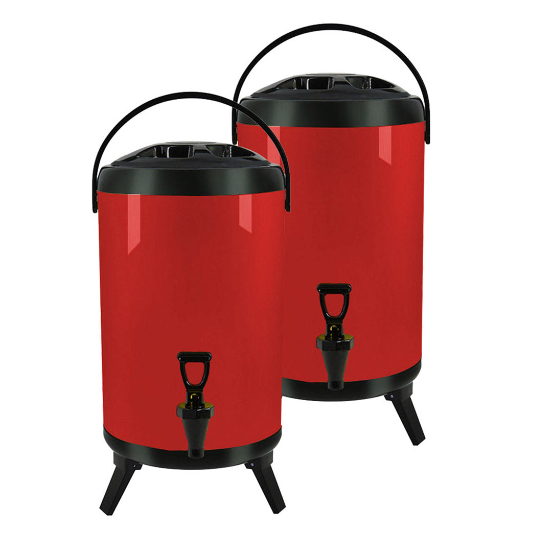 SOGA 2X 4.2 Gal Stainless Steel Insulated Milk Tea Barrel Hot and Cold Beverage Dispenser Container with Faucet Red