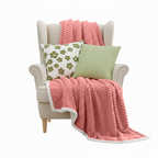 SOGA 3PC Cozy Set – Pink Flannel Throw Blanket with Decorative Pillow Covers (Garden Bloom & Cable Knit Fresh Design)