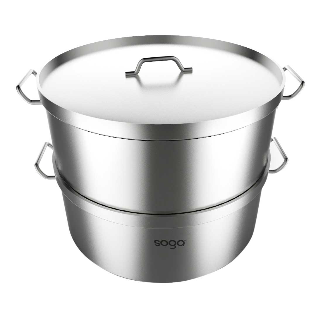 SOGA Commercial 304 Stainless Steel Steamer With 2 Tiers Top Food Grade 28*18cm