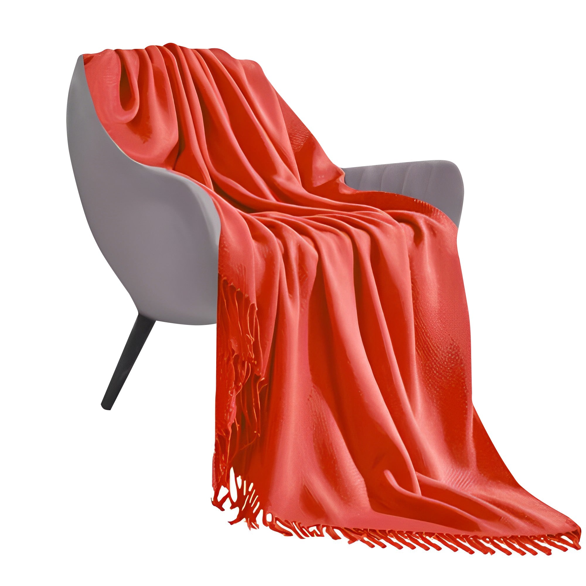 SOGA Acrylic Knitted Throw Blanket – Solid Warm Cozy Woven Cover with Fringes for Couch, Bed, Sofa, Home Decor, Orange