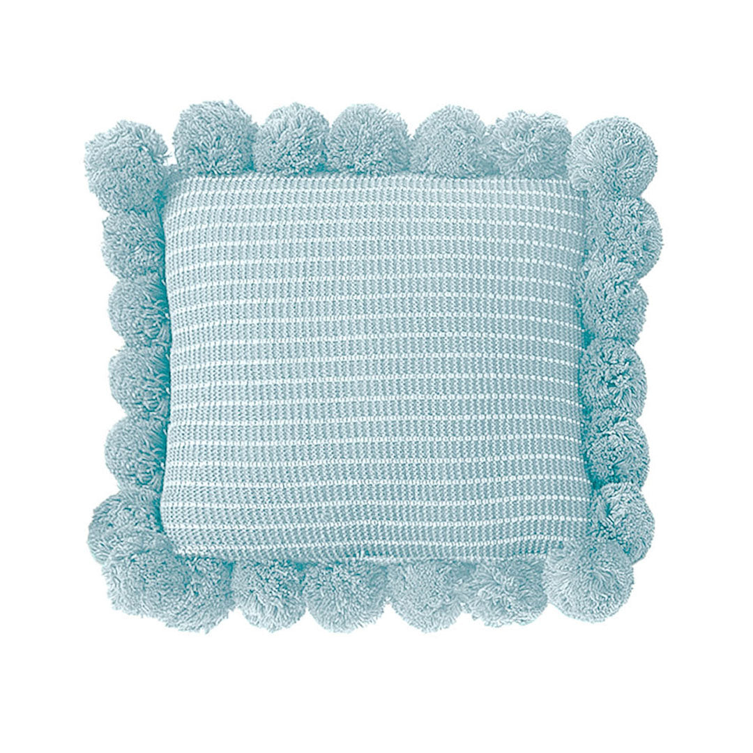 SOGA 45cm Light Blue Ribbed Pillow Cover with Pom Poms