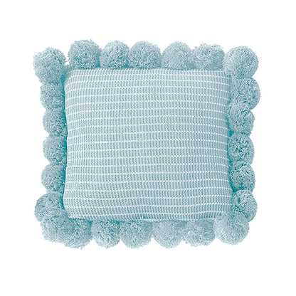 SOGA 45cm Light Blue Ribbed Pillow Cover with Pom Poms