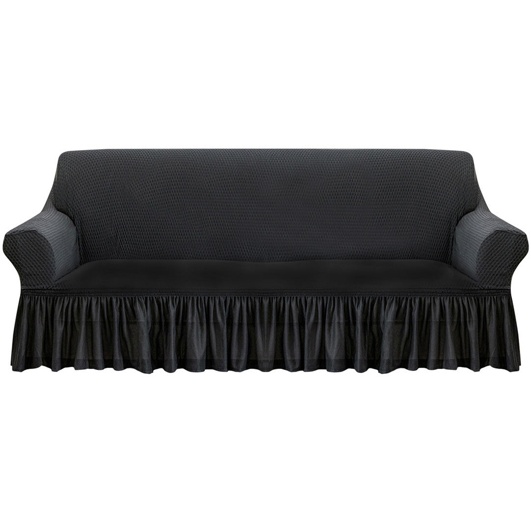 SOGA 4-Seater Dark Grey Sofa Cover with Ruffled Skirt Couch Protector High Stretch Lounge Slipcover Home Decor