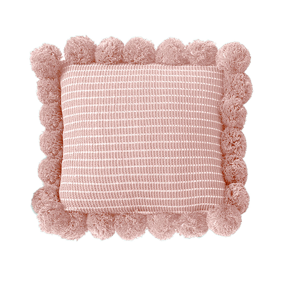 SOGA 45cm Blush Pink Ribbed Pillow Cover with Pom Poms
