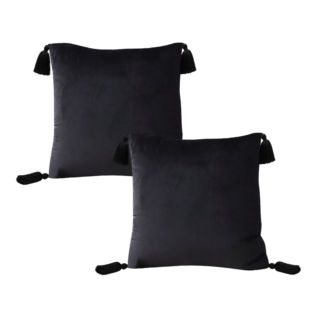 SOGA 2X 45cm Black Velvet Butterfly Tassel Pillowcase – Vintage Accent