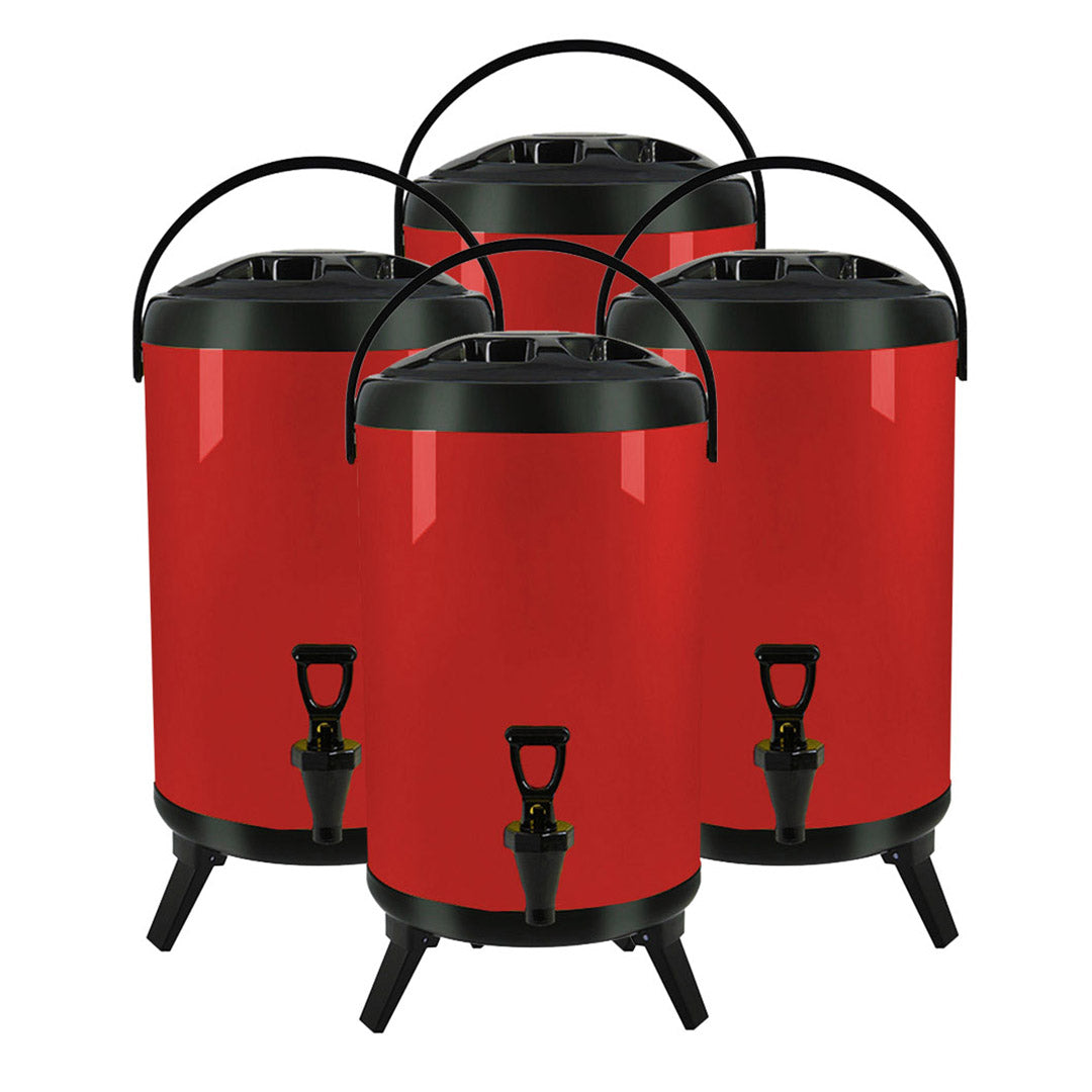 SOGA 4X 4.8 Gal Stainless Steel Insulated Milk Tea Barrel Hot and Cold Beverage Dispenser Container with Faucet Red