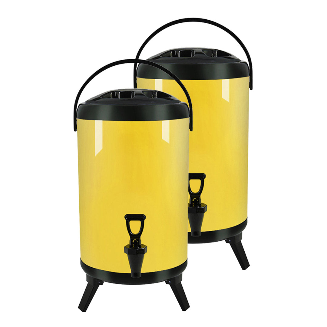 SOGA 2X 4.8 Gal Stainless Steel Insulated Milk Tea Barrel Hot and Cold Beverage Dispenser Container with Faucet Yellow