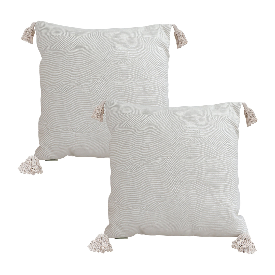 SOGA 2X 45cm Minimalist Cream Tassel Pillowcase with tassels