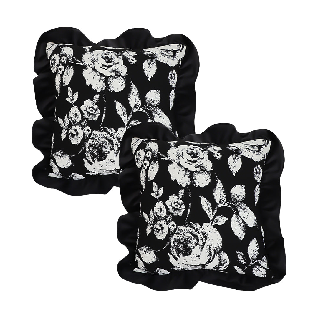 SOGA 2X 30x50 Rectangular Rustic Black Floral Ruffle Pillow Cover