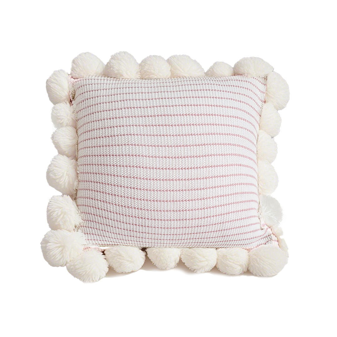 SOGA 45cm Cream Waffle Weave Pillow Cover with Pom Poms