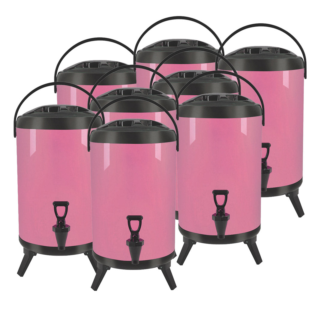 SOGA 8X 14L Stainless Steel Insulated Milk Tea Barrel Hot and Cold Beverage Dispenser Container with Faucet Pink