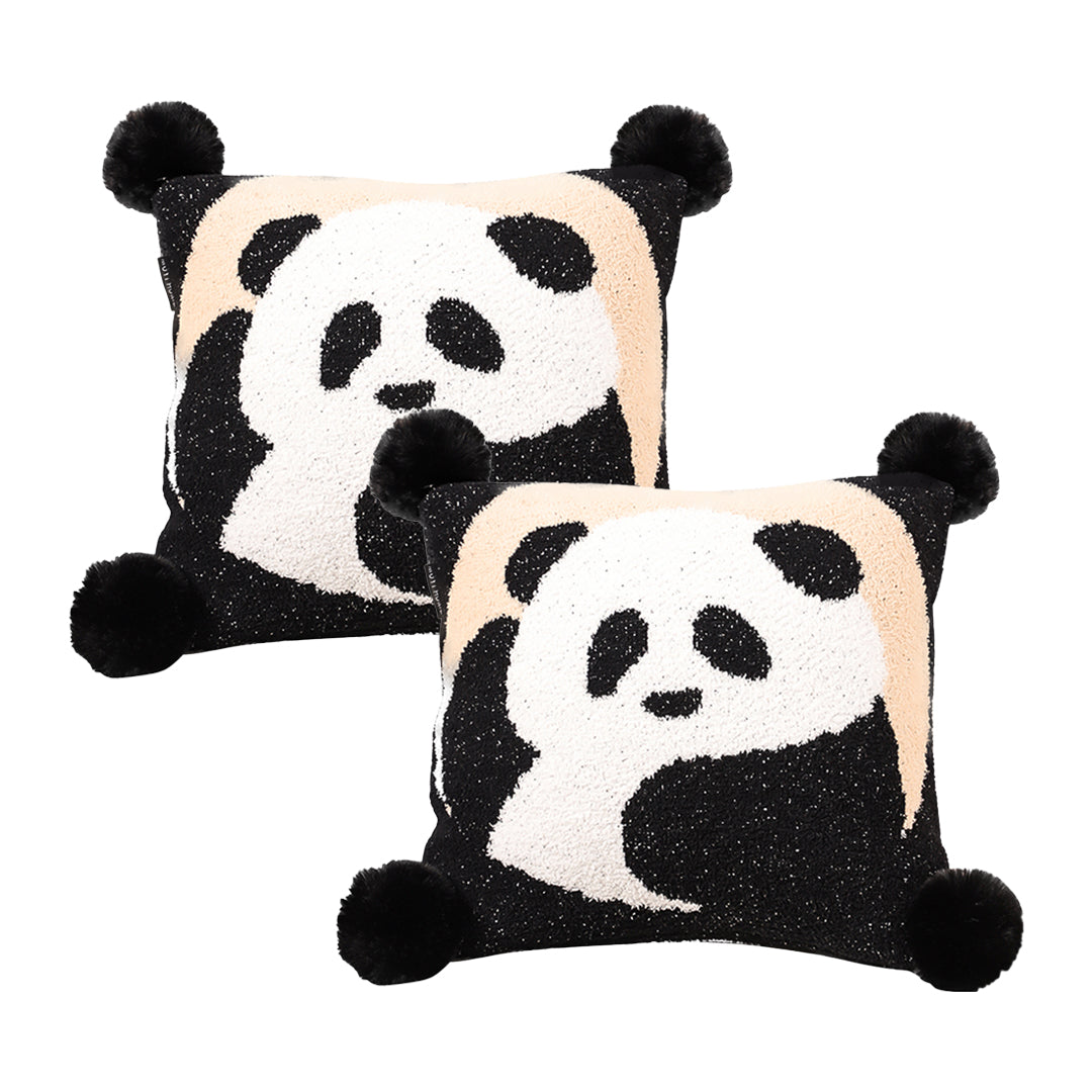 SOGA 2X 45cm Panda Pom-Pom Decorative Pillowcase