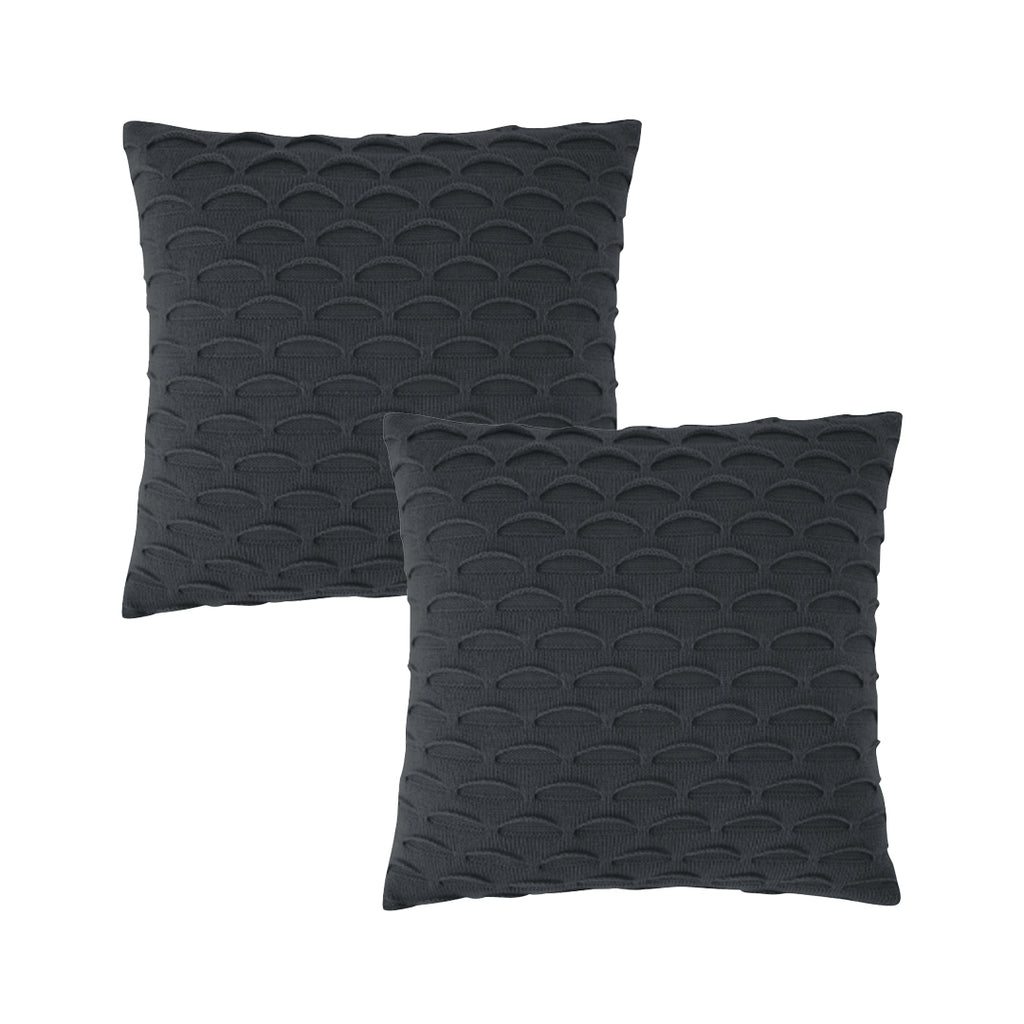 SOGA 2X 45cm Charcoal Gray Scalloped Wave Pillowcase – Textured Decorative Cushion Covers for Modern Home Décor