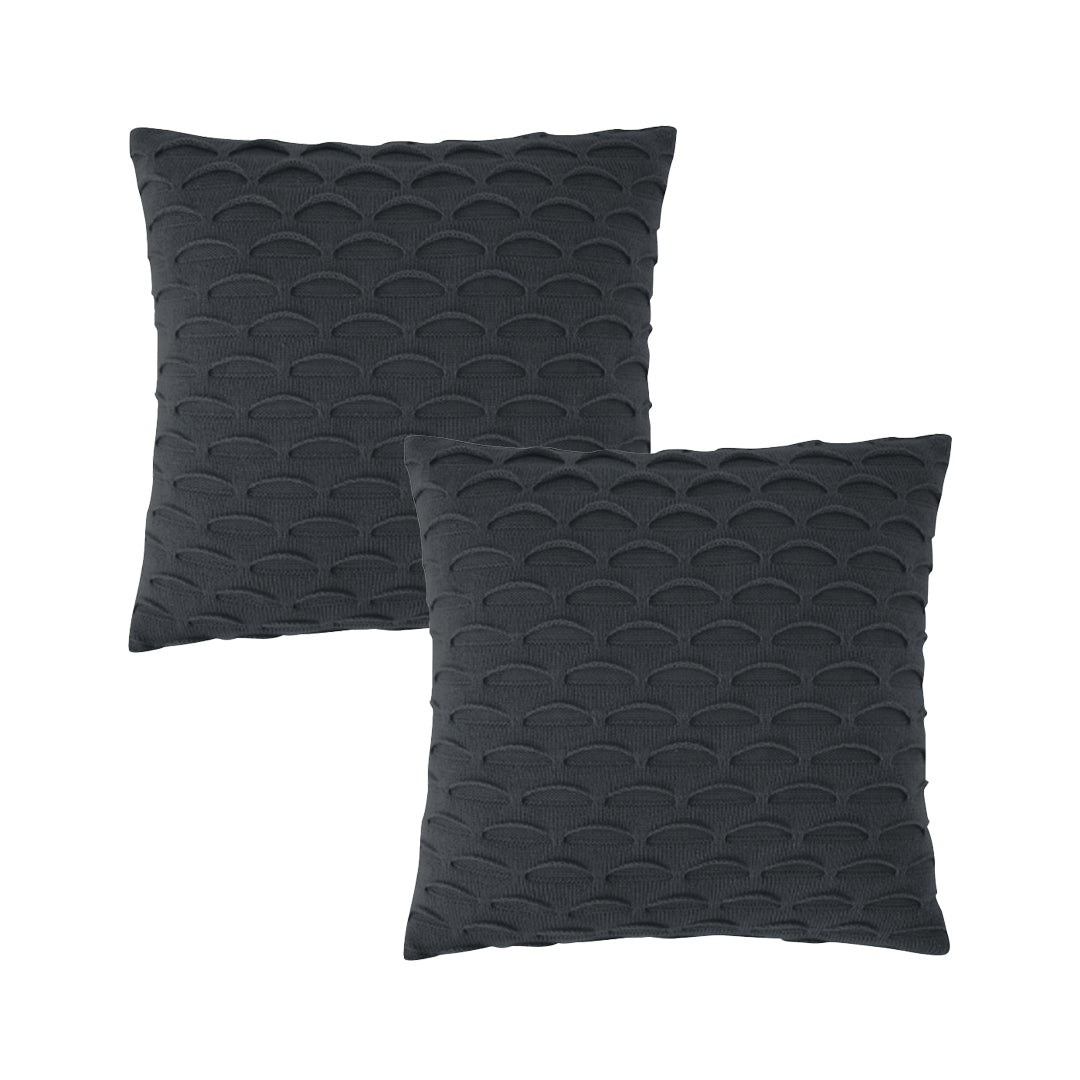 SOGA 2X 45cm Charcoal Gray Scalloped Wave Pillowcase – Textured Decorative Cushion Covers for Modern Home Décor
