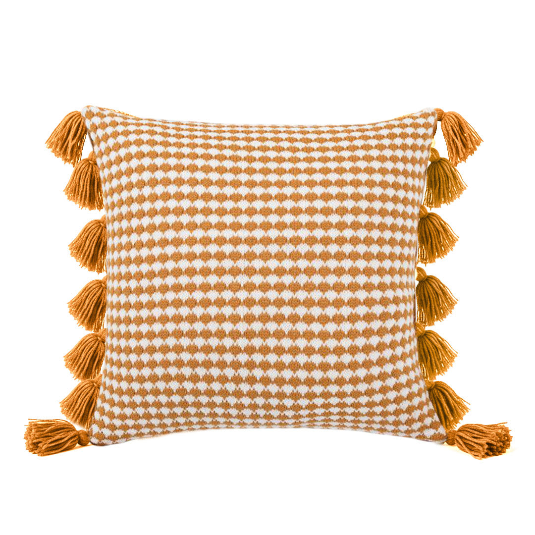 SOGA 45cm Orange Houndstooth Pillow Cover with Tassels