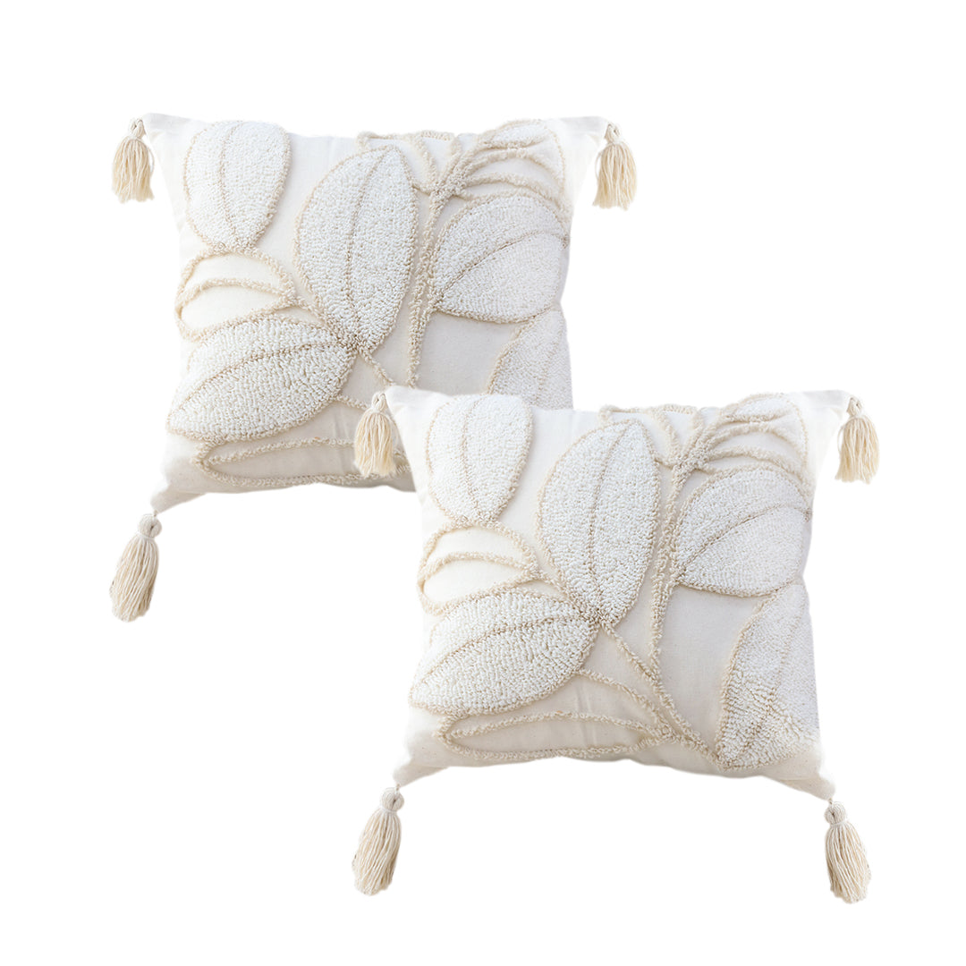 SOGA 2X 45cm Wabi-sabi Cream Flower Cover & Beige Velvet Leaf Ring Square Throw Pillow