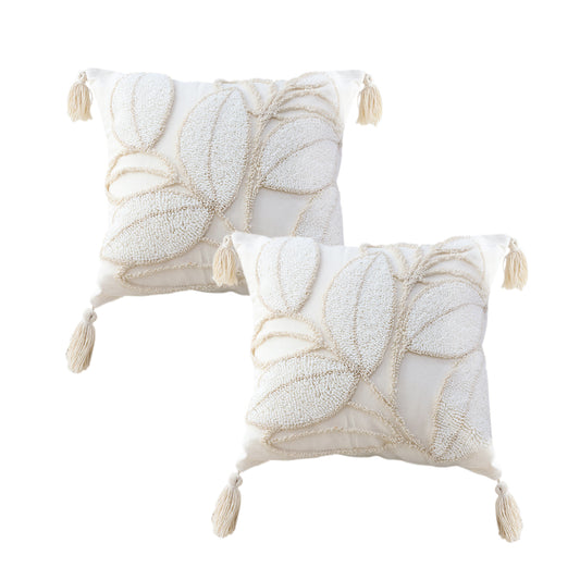 SOGA 2X 45cm Wabi-sabi Cream Flower Cover & Beige Velvet Leaf Ring Square Throw Pillow