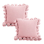 SOGA 2X 45cm Soft Pink Textured Pillowcase with Pom-Pom Trim – Romantic Decorative Cushion Covers