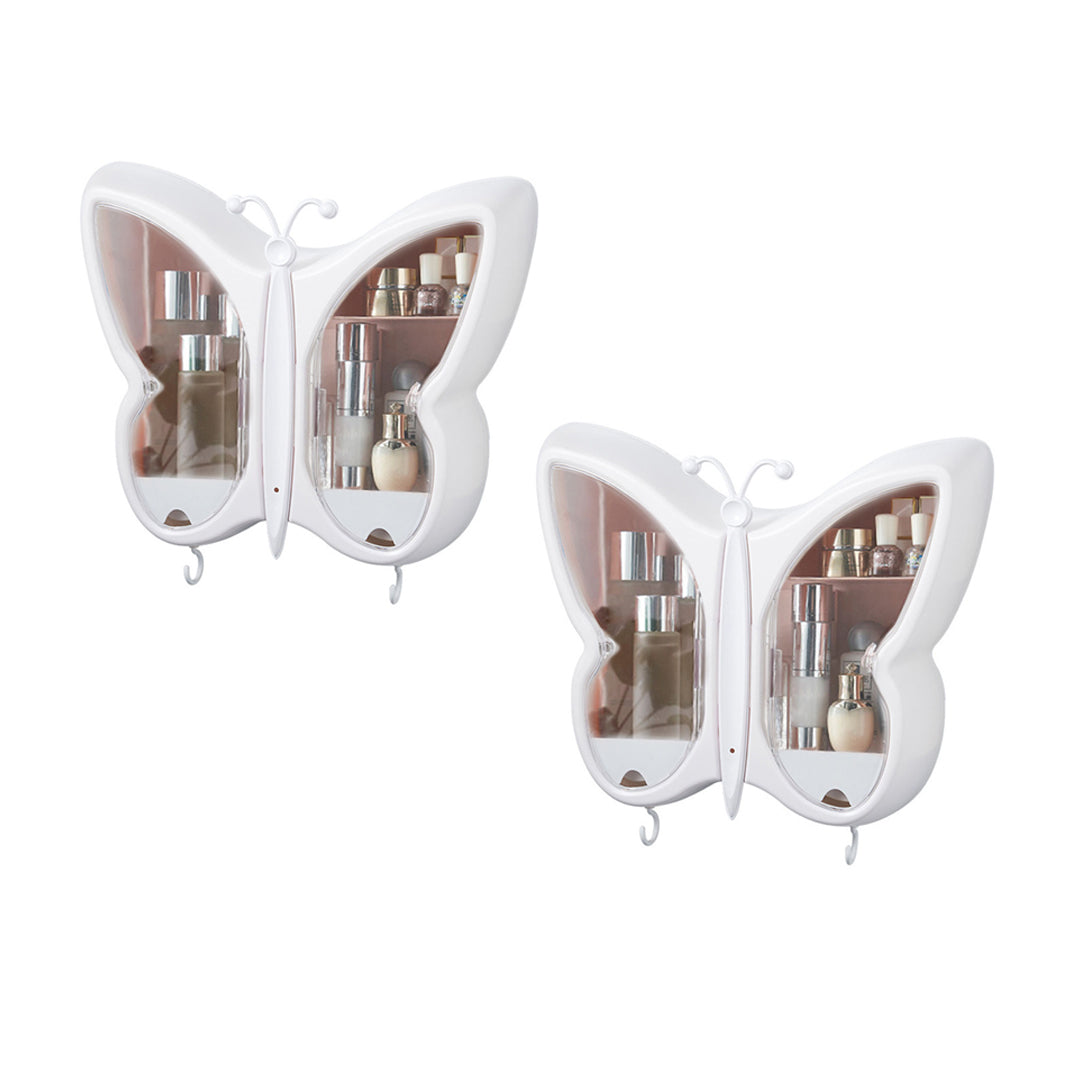 SOGA 2X White Butterfly Shape Wall-Mounted Makeup Organiser Dustproof Waterproof Bathroom Storage Box Home Decor