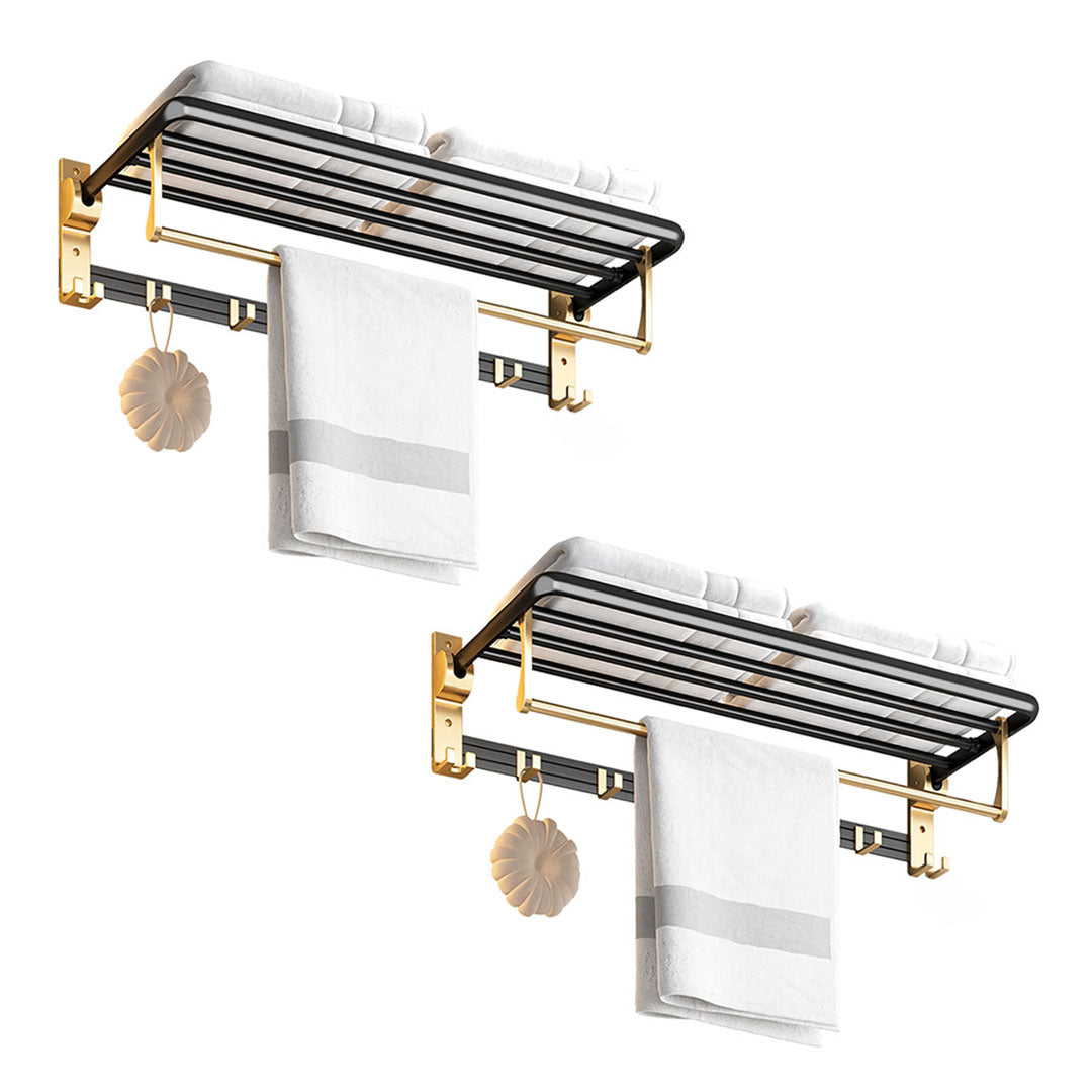 SOGA 2X 63cm Wall-Mounted Double Pole Towel Holder Bathroom Organiser Rail Hanger with Hooks